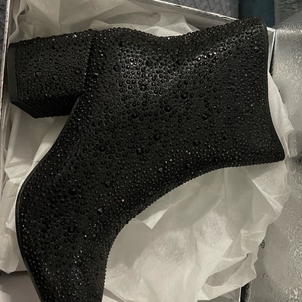 WeKiss Black Rhinestone Ankle Booties
